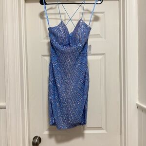 Windsor Blue Sequin Strappy Mini Dress. New with tags